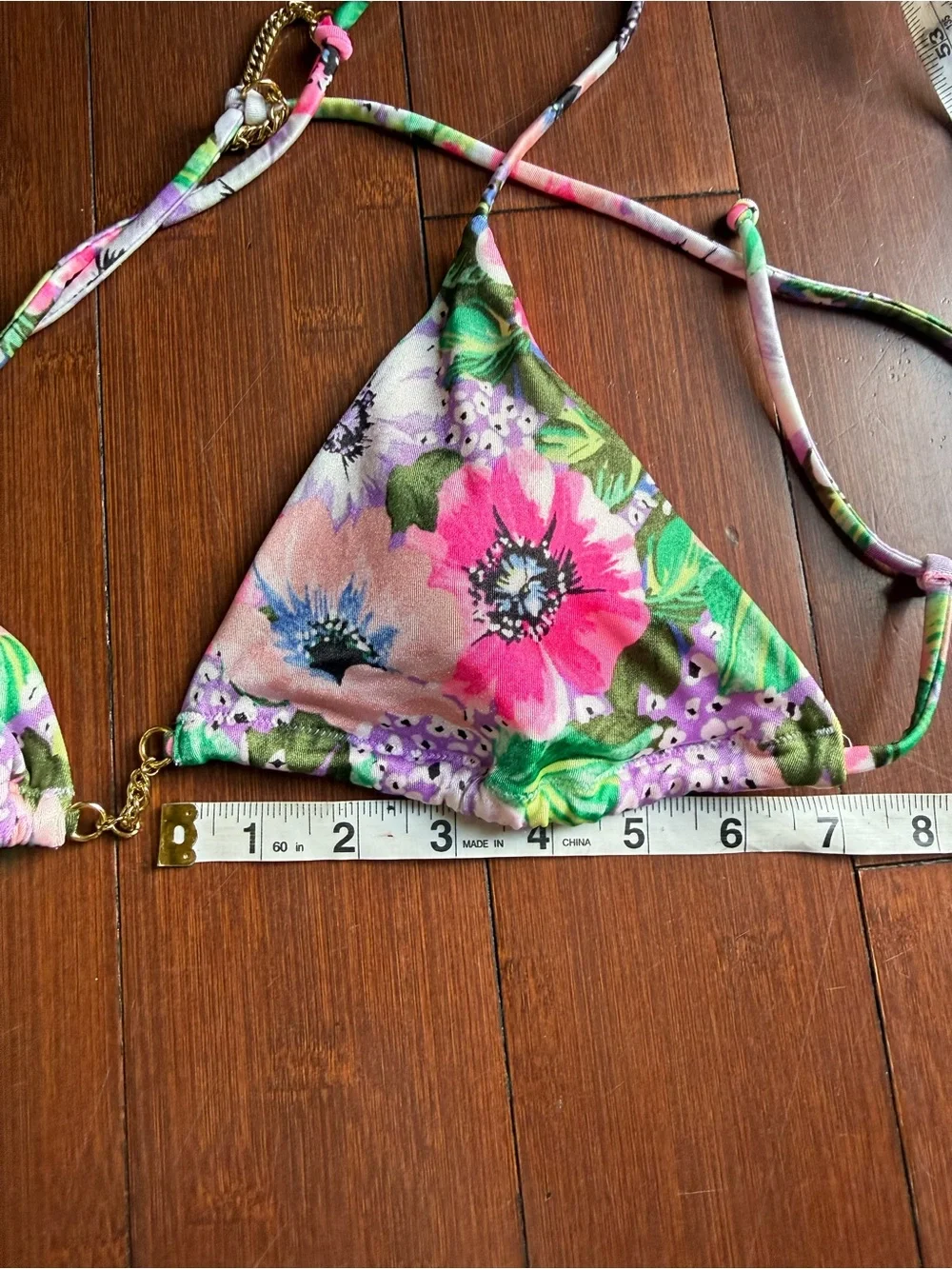 Multicolored Floral Bikini Top With Gold Chain Accents By Victoria's‎ Secret